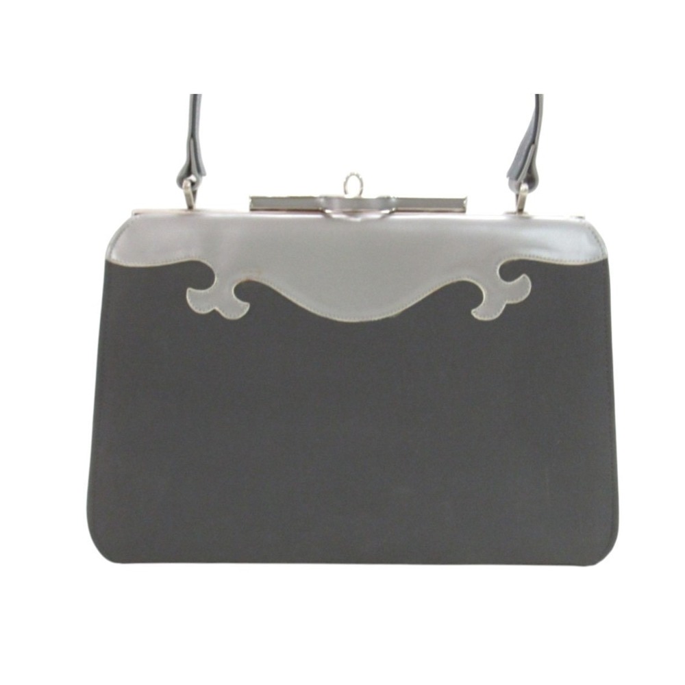 Vtg 60's MELBOURNE Gray FAUX SUEDE Bag Top Handles Metal Spring Frame Purse/Bag